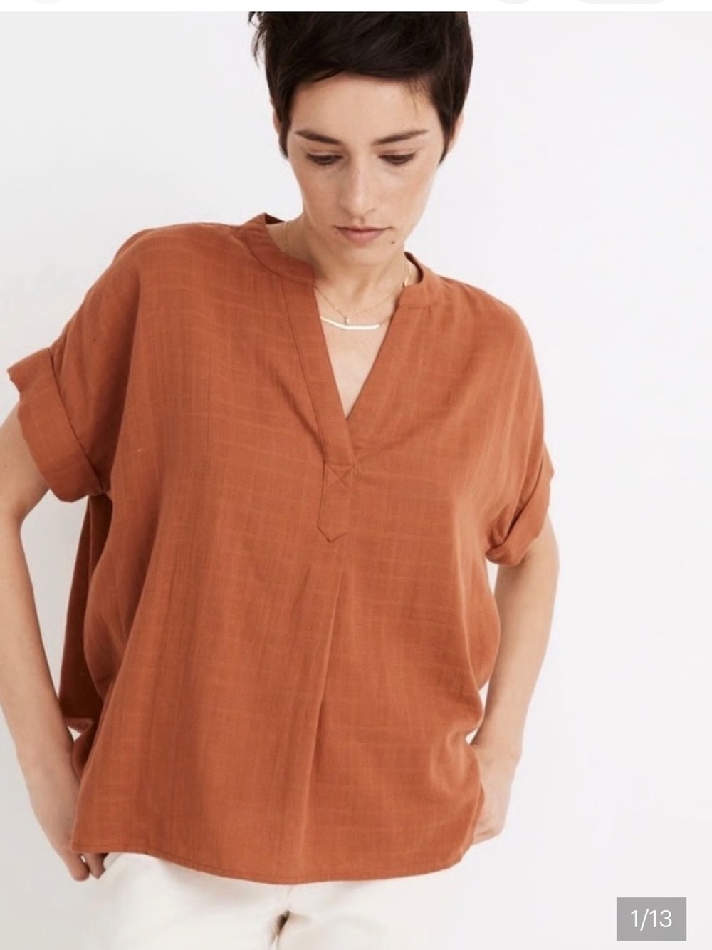 Madewell Textured Burnt Orange Peasant Tunic